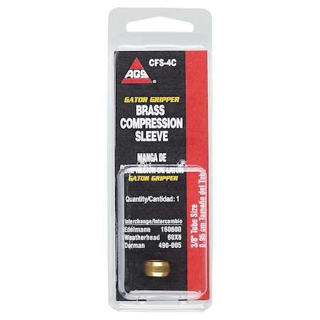 Ags Brass Compression Sleeve, 3/8 Tube, 1/card CFS-4C